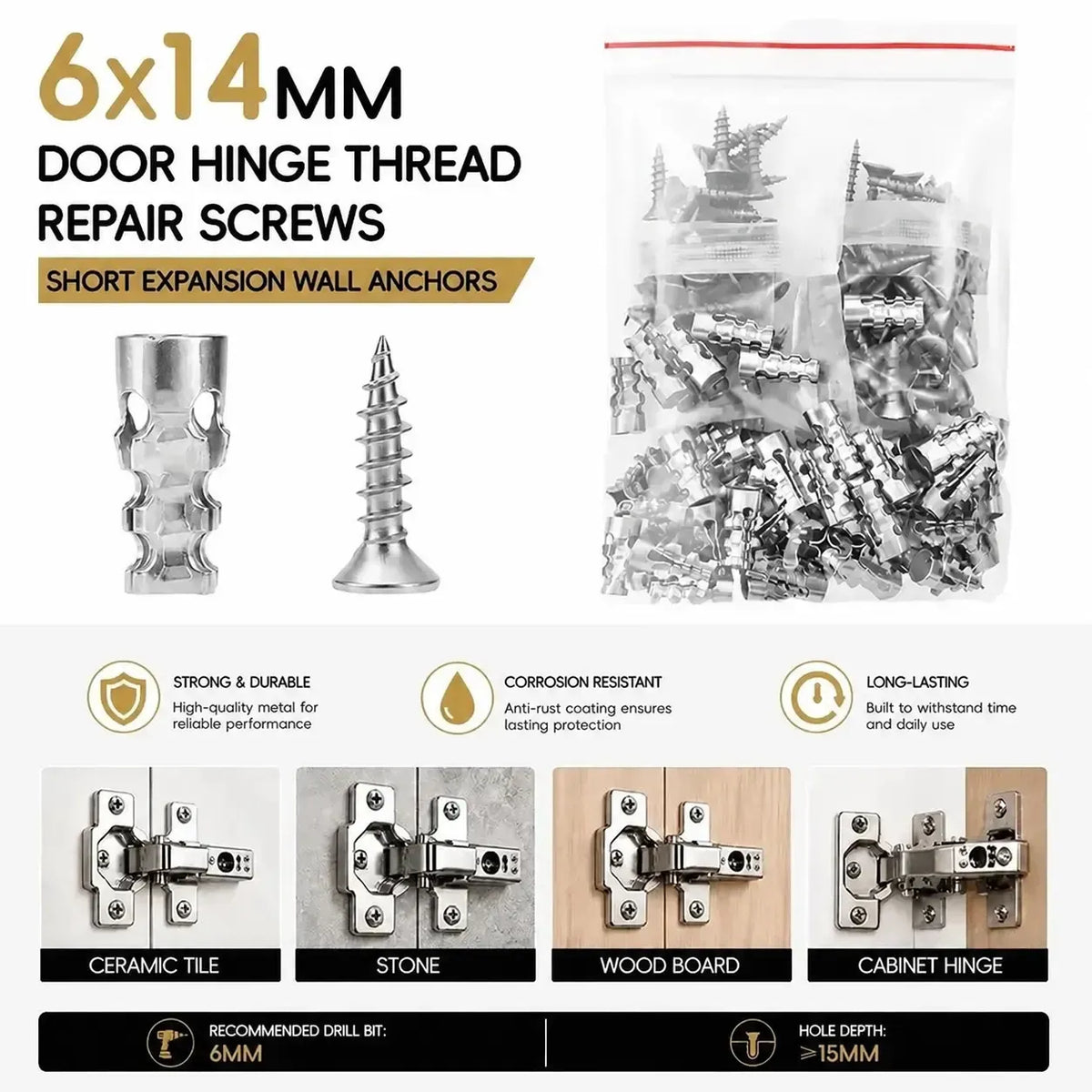 60-Piece Door Hinge Repair Kit 🔩 – 6×14mm Screws & Anchors