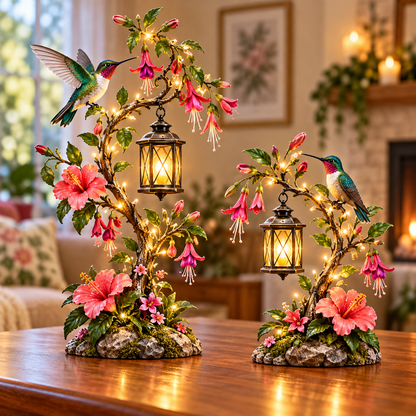 🌺 Hummingbird Garden Lantern Light | Lighted Floral Table Decor