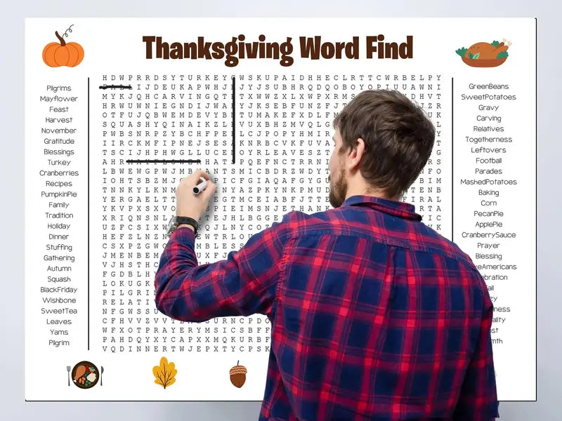 🔥Last Day: Buy 2 Get 1 Free - 🎉 Jumbo Thanksgiving Word Search Poster(🎉Giant 36'x24' Wall Game)
