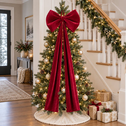 Velvet Christmas Tree Topper Bow, Large Bow for Christmas Tree Decorations