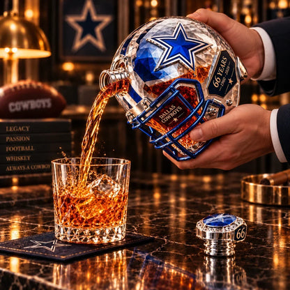 🏈💙 DALLAS Football 66th Anniversary Helmet Decanter – 1960–2026 Silver & Blue Star Commemorative Bottle