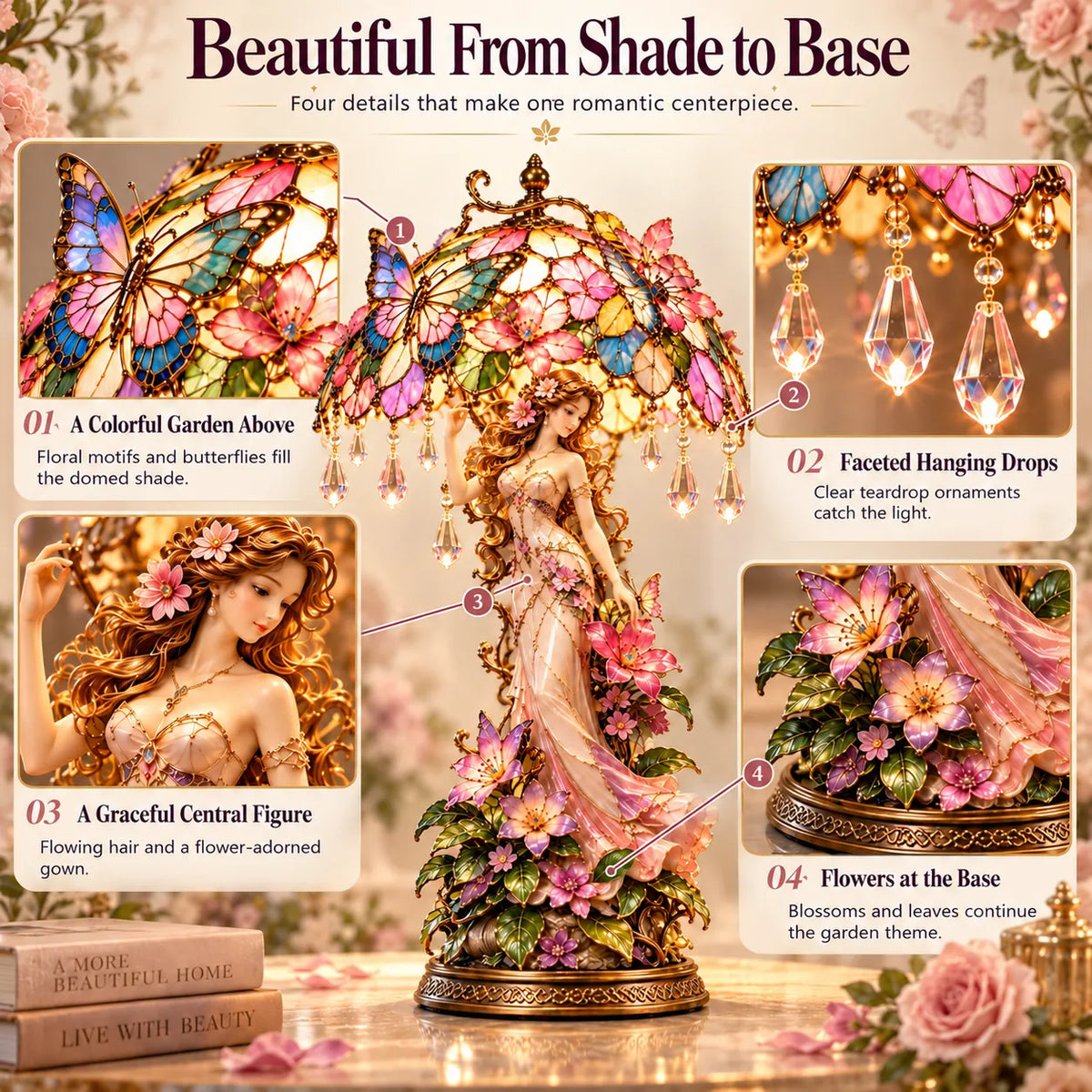 ⏳ Last Day 49% OFF – 🦋 Butterfly Blossom Fairy Light | Warm Floral Table Lamp with Crystal-Style Accents ✨