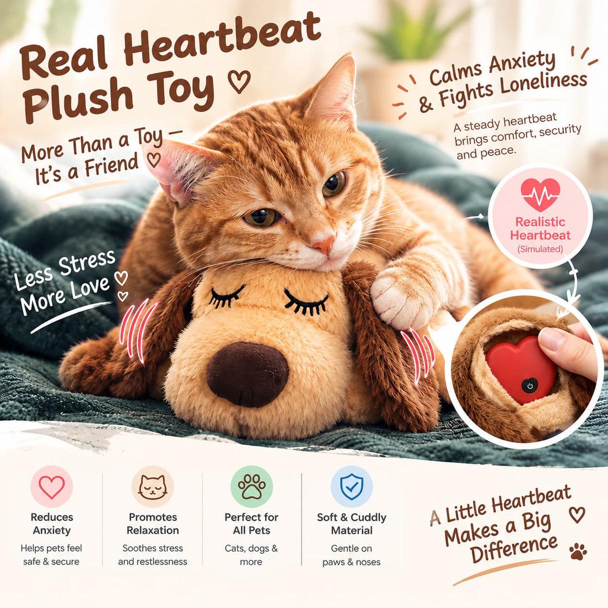 Real Heartbeat Plush Toy For Cats & Dogs