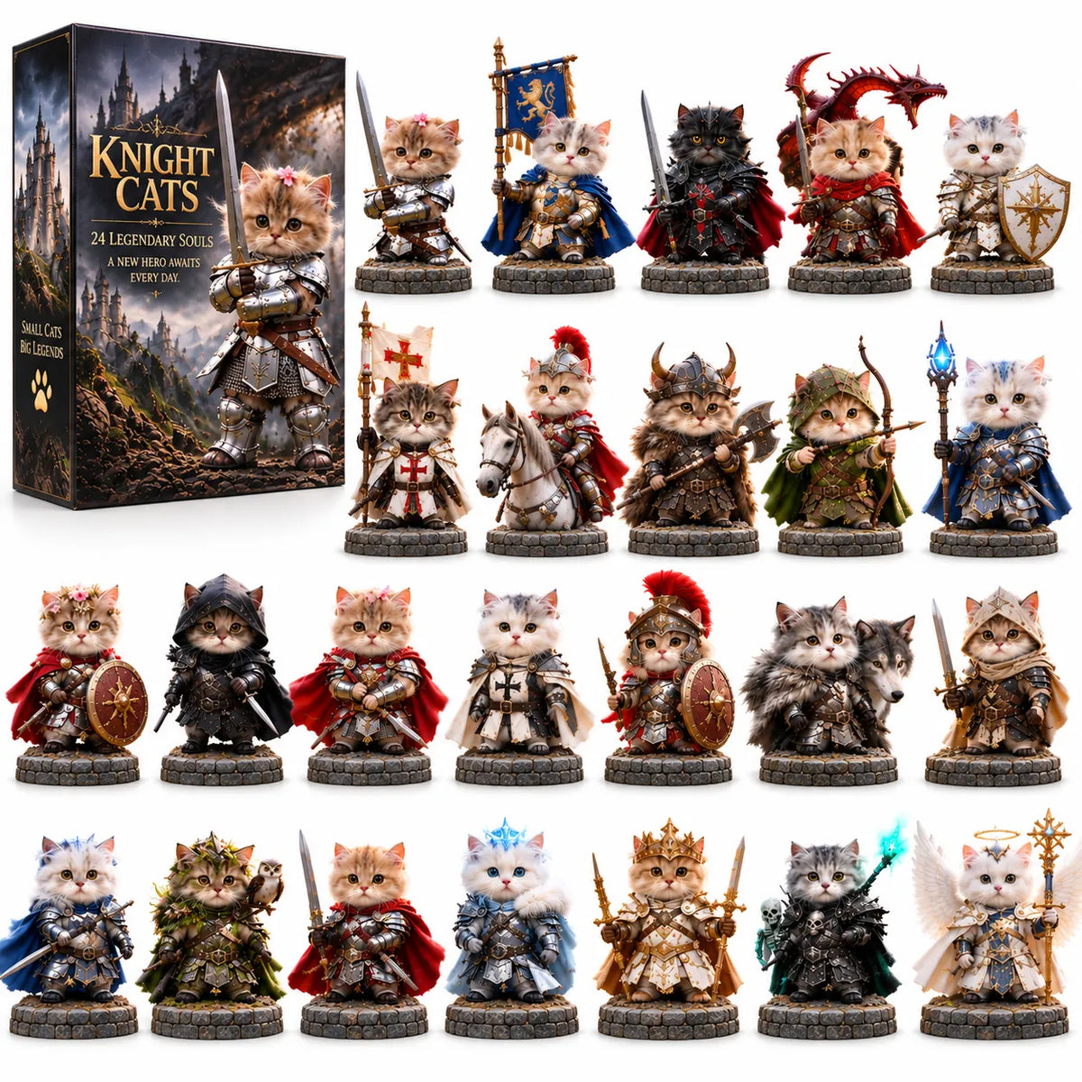 ⚔️🐱 24 Days of Knight Cats Advent Calendar | 24 Fantasy Cat Figures