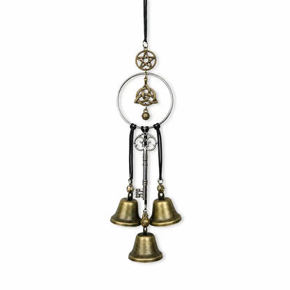 🌙 Vintage Witch Bells – Pentagram & Key Hanging Door Chime 🔔