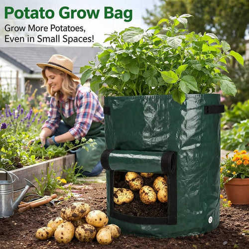 🌱 7-Gallon Grow Bags with Easy Harvest Window, 2-Pack for Vegetables & Herbs