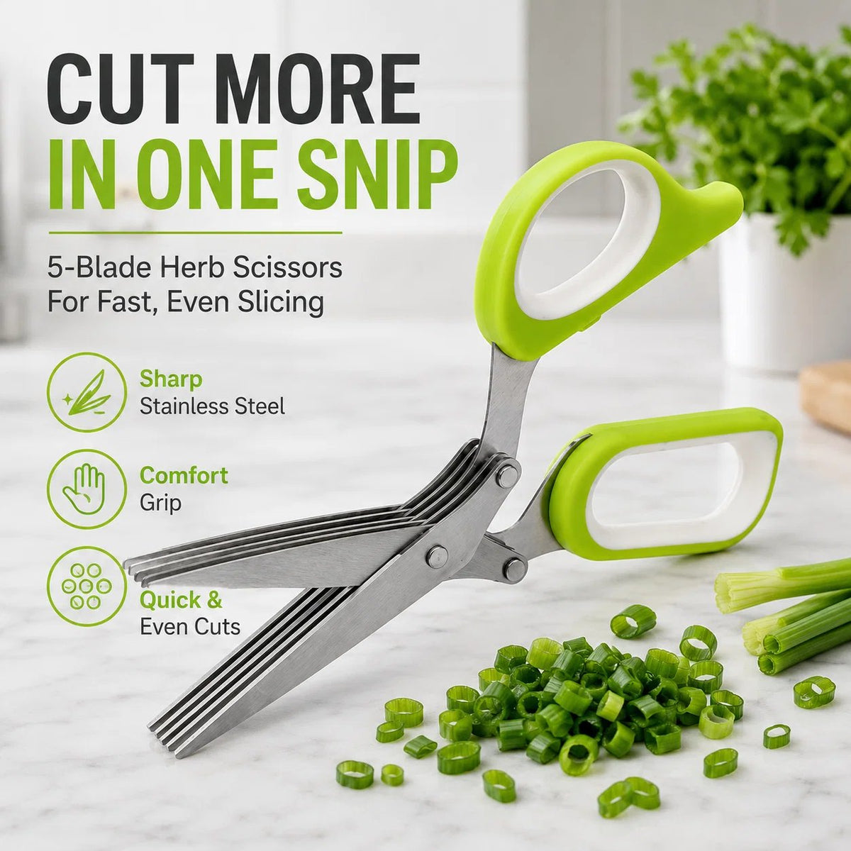 🌿 5-Blade Herb Scissors – Quick-Cut Stainless Steel Kitchen Shears ✂️