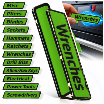 🔧 12-Pack Magnetic Toolbox Labels – Find Your Tools Faster