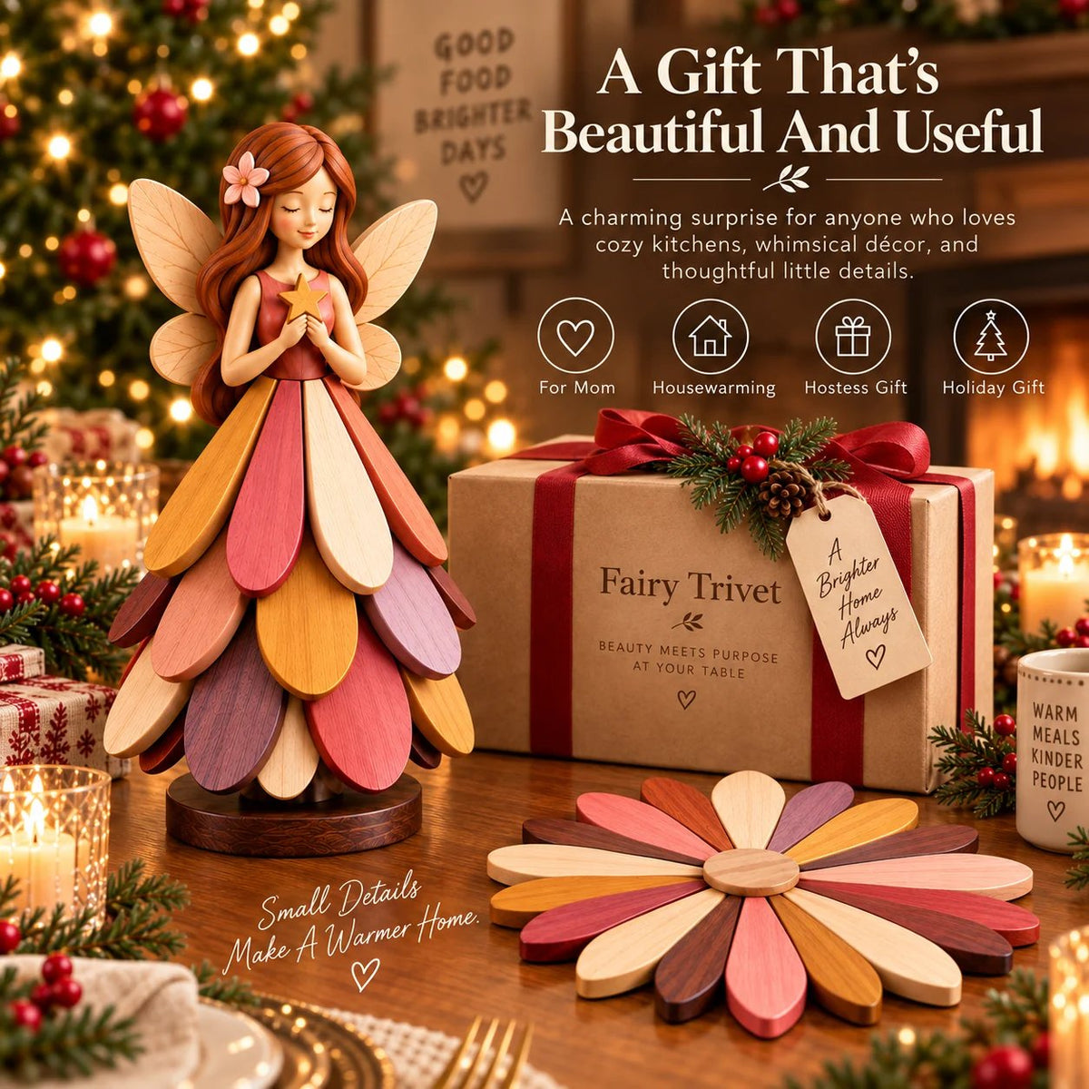 🌸Fairy Bloom Trivet – Folding Fairy Décor & Heat-Resistant Table Protector
