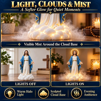 ✝️ Holy Mist Jesus Humidifier – Light-Up Christian Statue with Halo Glow & Cloud Mist