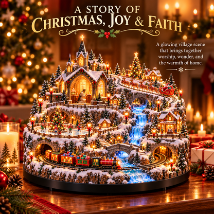 🔥 LAST DAY 49% OFF 🔥 Lighted Animated Christmas Village with Train, Reindeer Sleigh & Waterfall
