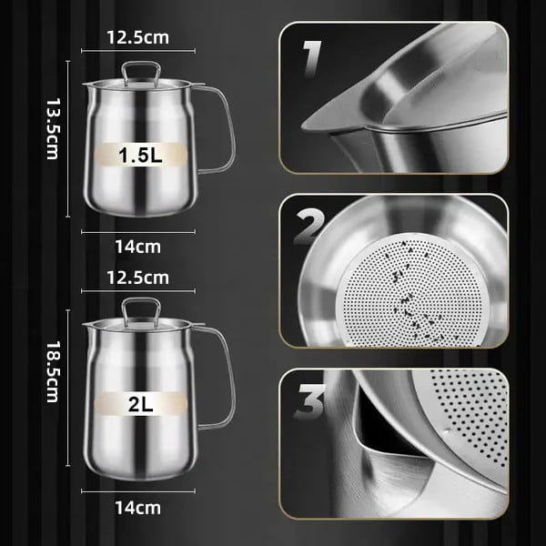 🍳 2-in-1 Stainless Steel Oil Strainer Pot & Deep Fryer - Reusable Cooking Oil