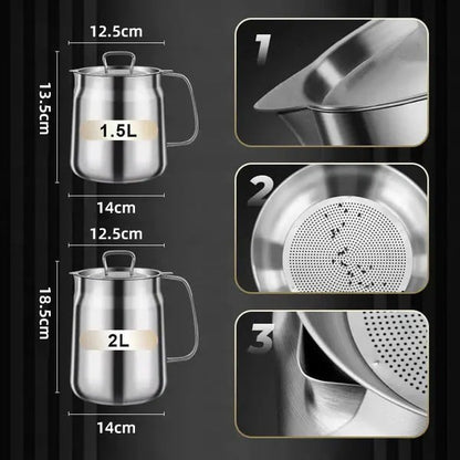🍳 2-in-1 Stainless Steel Oil Strainer Pot & Deep Fryer - Reusable Cooking Oil