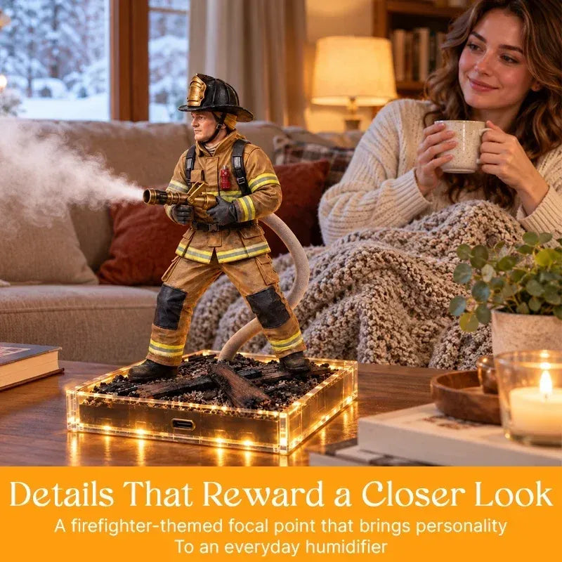 🚒 Firefighter Humidifier – Creative Fire Hose Mist Diffuser & Light-Up Desktop Decor 💨