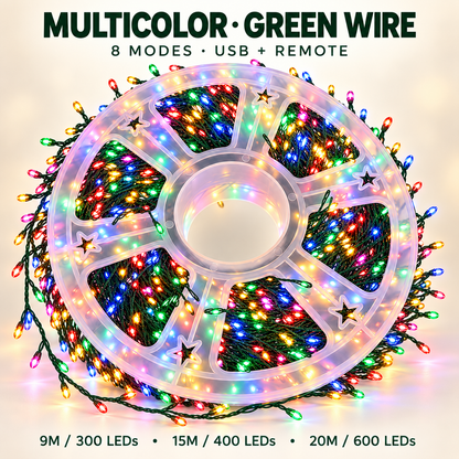 ✨ Fill Every Branch with Light — USB Cluster Christmas Lights with Remote | 8 Modes, 300–600 LEDs
