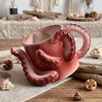 🐙 Pink Octopus Ceramic Mug – 3D Tentacle Design