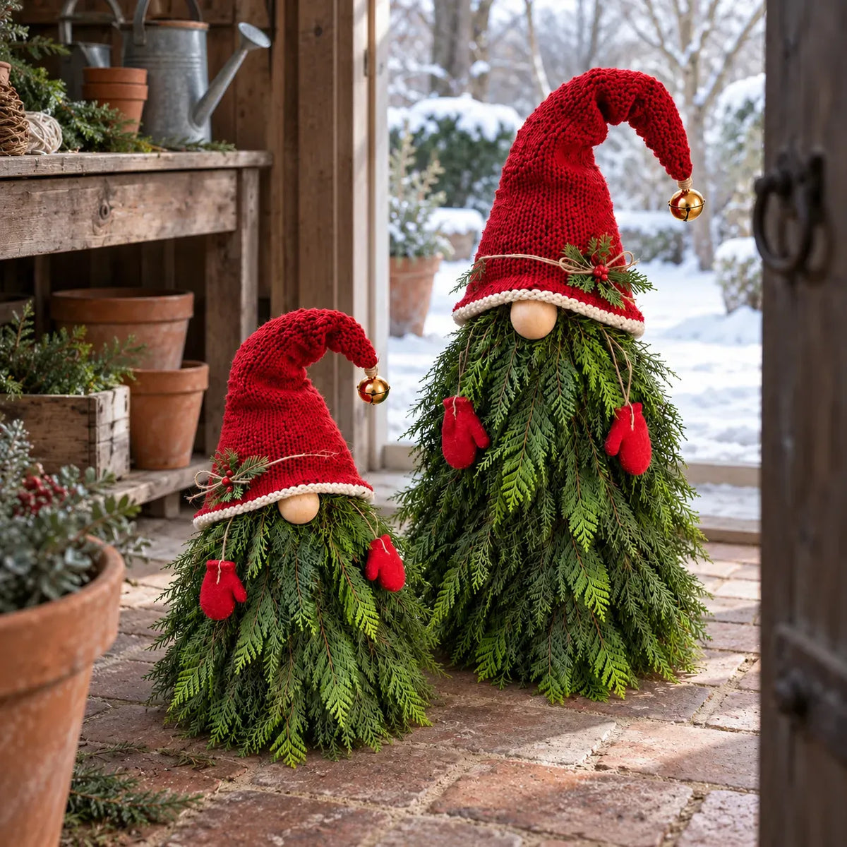 🎄 2-Piece Winter Gnome Porch Decor Set – Evergreen Beard Entryway Decorations