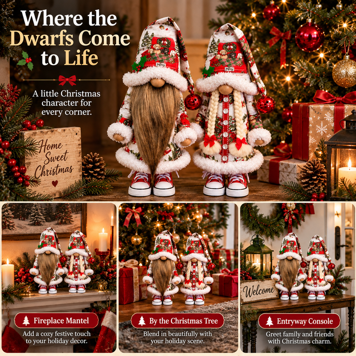 Festive Gnome Couple Figurines