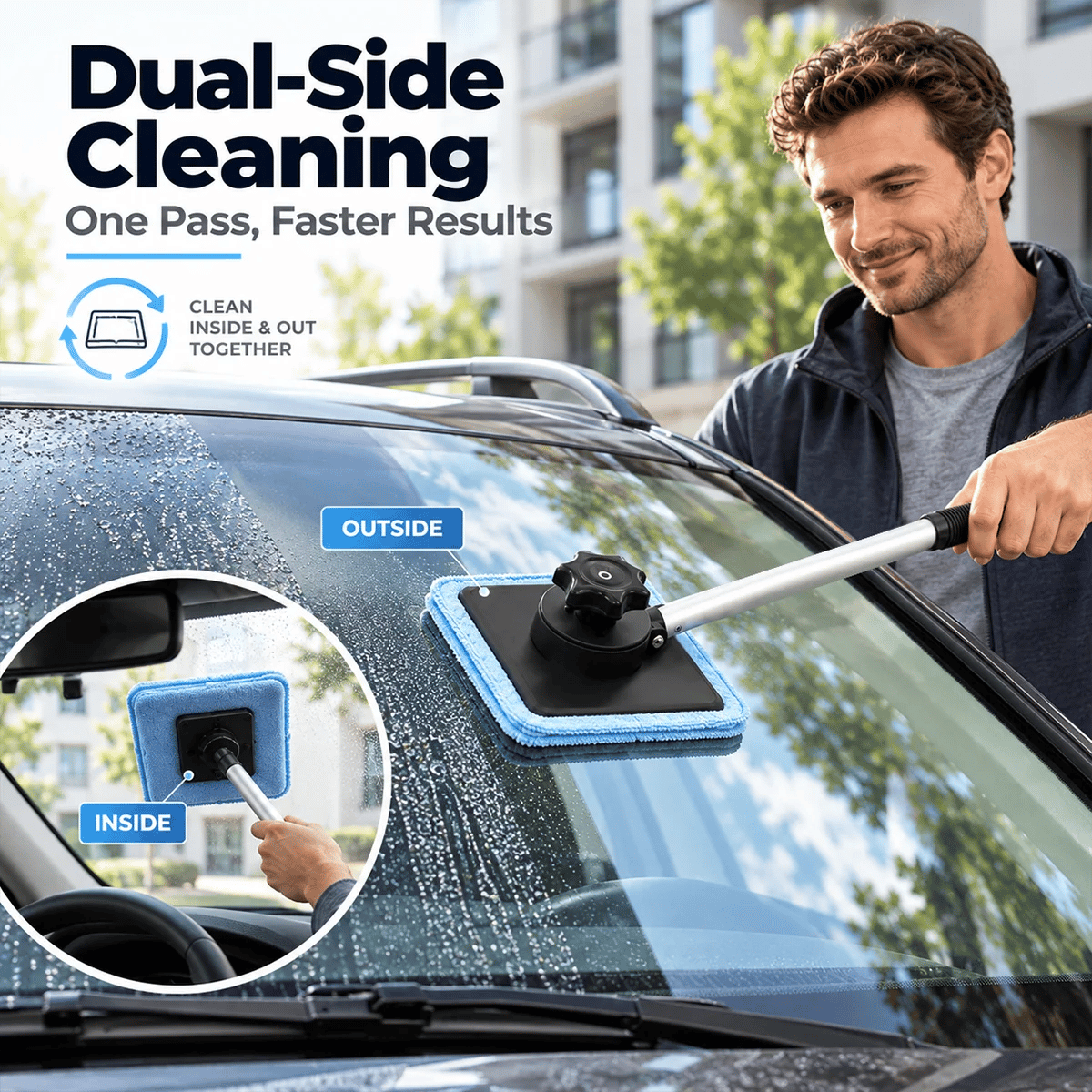 Dual magnetic windshield cleaner for cars | Streak-free cleaning kit for car windows