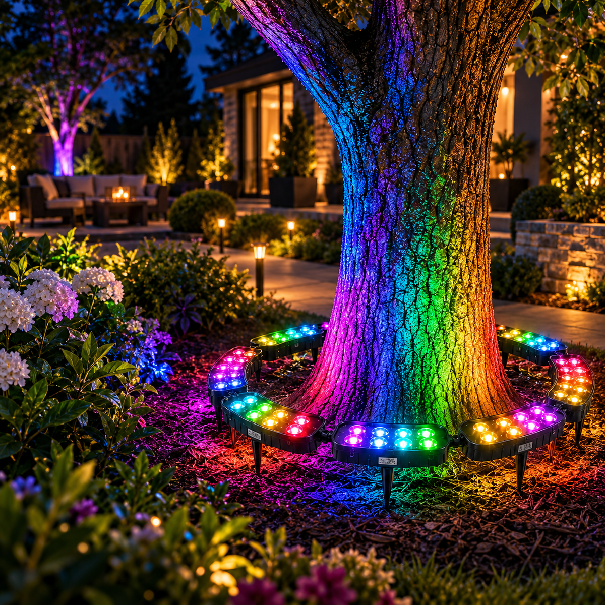 🏡🌈 Solar RGB Tree Ring Light – 7-Color Outdoor Landscape Uplighting
