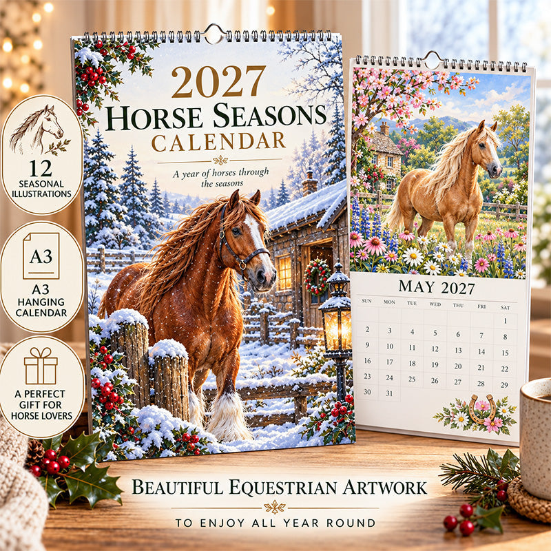 🐴 2027 Horse Seasons Calendar – 12 Seasonal Equestrian Illustrations, A3 Hanging Calendar Gift for Horse Lovers
