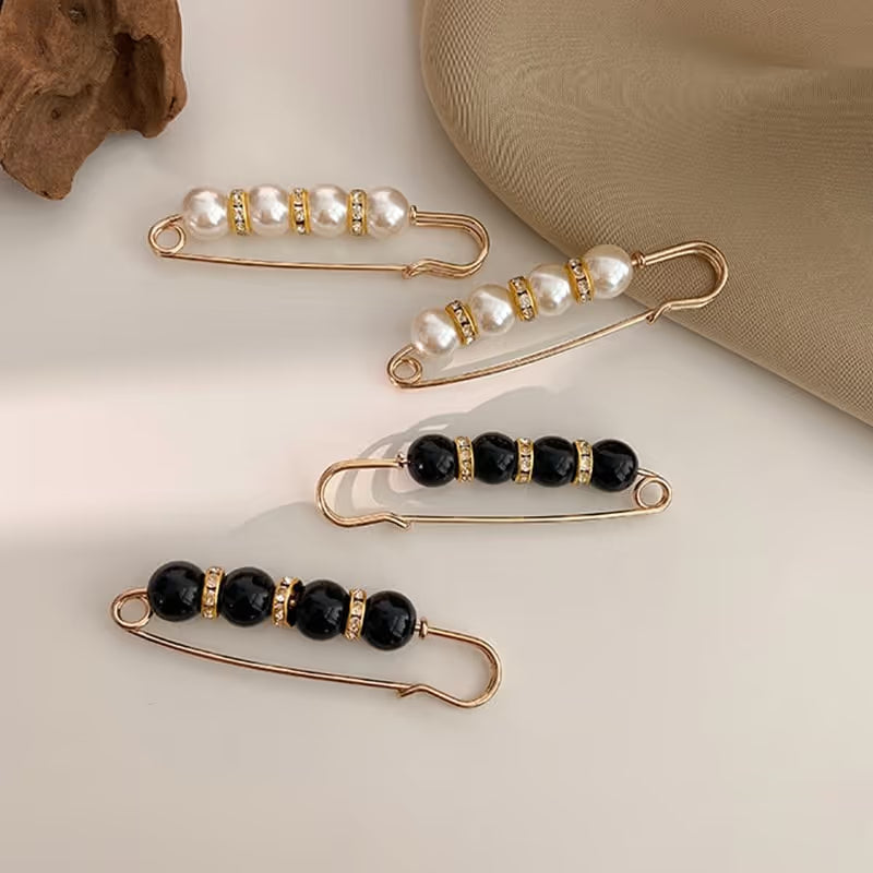 ✨ Pearl & Rhinestone Safety Pin Brooch – Elegant Decorative Fashion Accessory