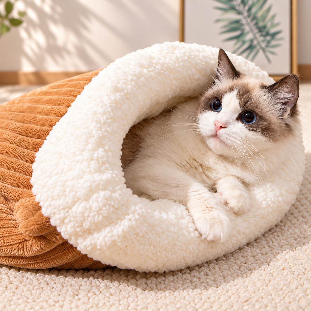 🐾 Cozy Pet Sleeping Bag Bed – Plush Sherpa Burrow Nest for Cats & Small Dogs