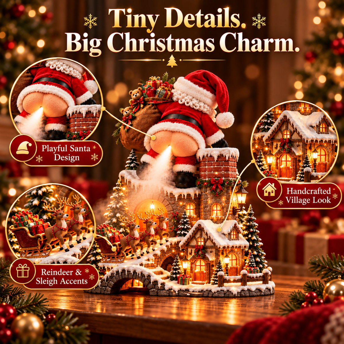🎅 Santa’s Cheeky Christmas Village – Light-Up Mist Maker & Funny Holiday Decor ✨