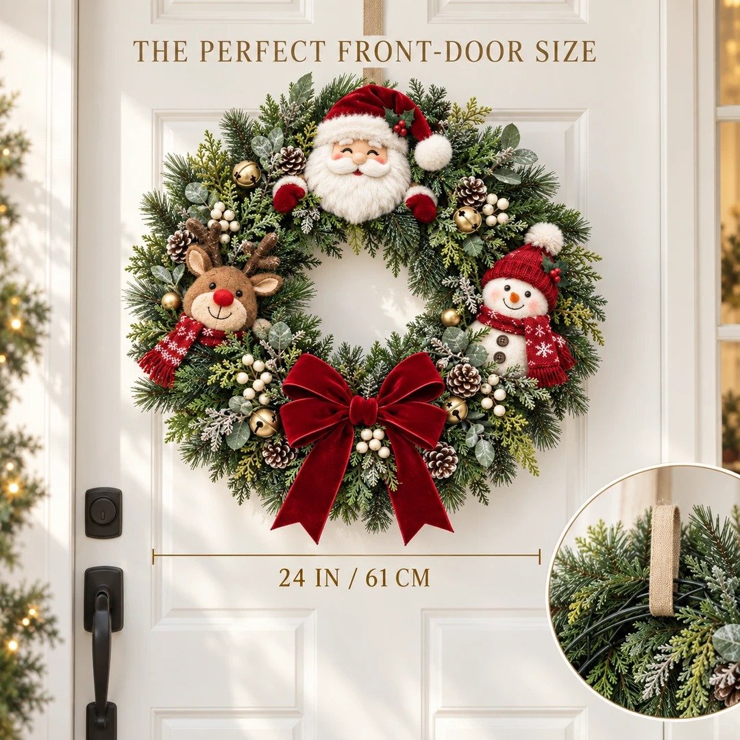 🎄 LAST DAY 50% OFF – Christmas Character Wreath with Santa, Reindeer & Snowman🎅🏻🫎⛄