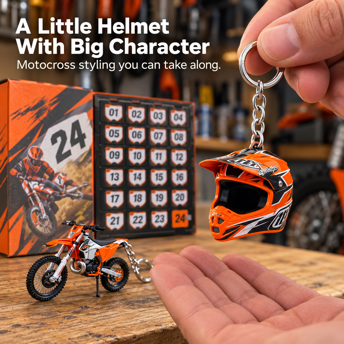 24 Days of Moto – Motocross Advent Calendar with Mini Bike & Helmet Keychains
