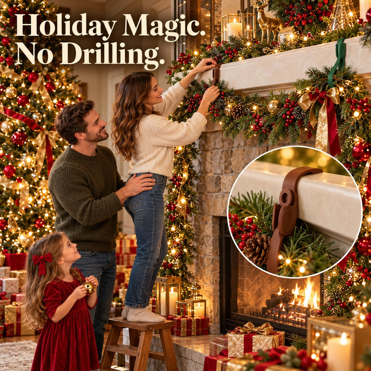 🎄 No Drill Mantel Decor Straps for Christmas Garland（8 PCS）