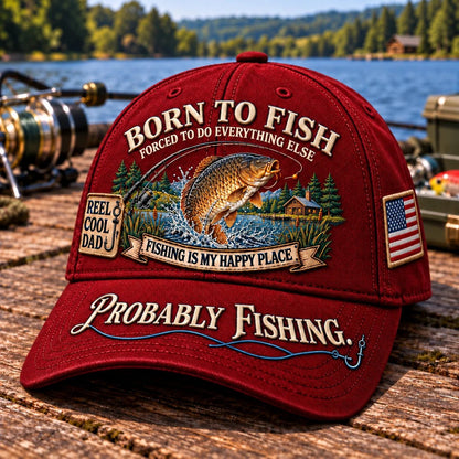 🎣 Born To Fish “Probably Fishing” USA Angler Tribute Cap  | Cotton-Poly Blend • Detailed Embroidery • Adjustable Fit