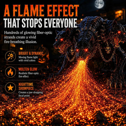 🔥 3-Headed Hellhound Halloween Light – Solar Fire-Breathing Yard Monster
