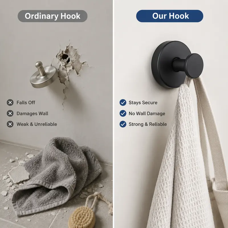 Stainless Steel Finish Grip Lock Heavy Duty Adhesive Wall Hooks
