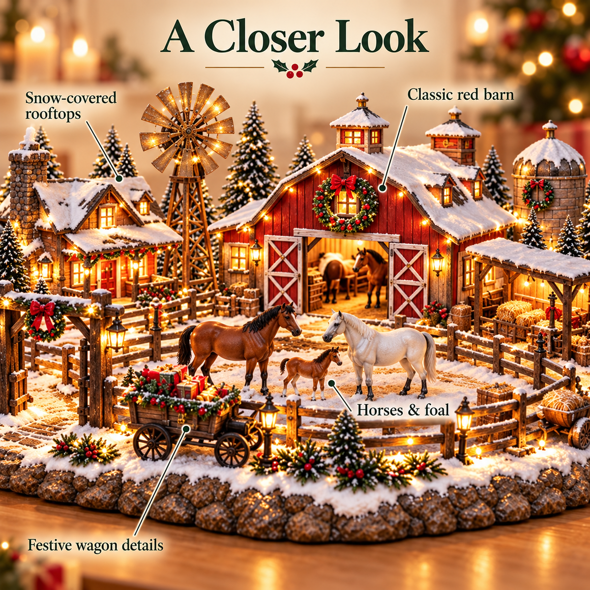 🎁🐴 Christmas Horse Stable Village – Lighted Equestrian Holiday Scene 🎄✨