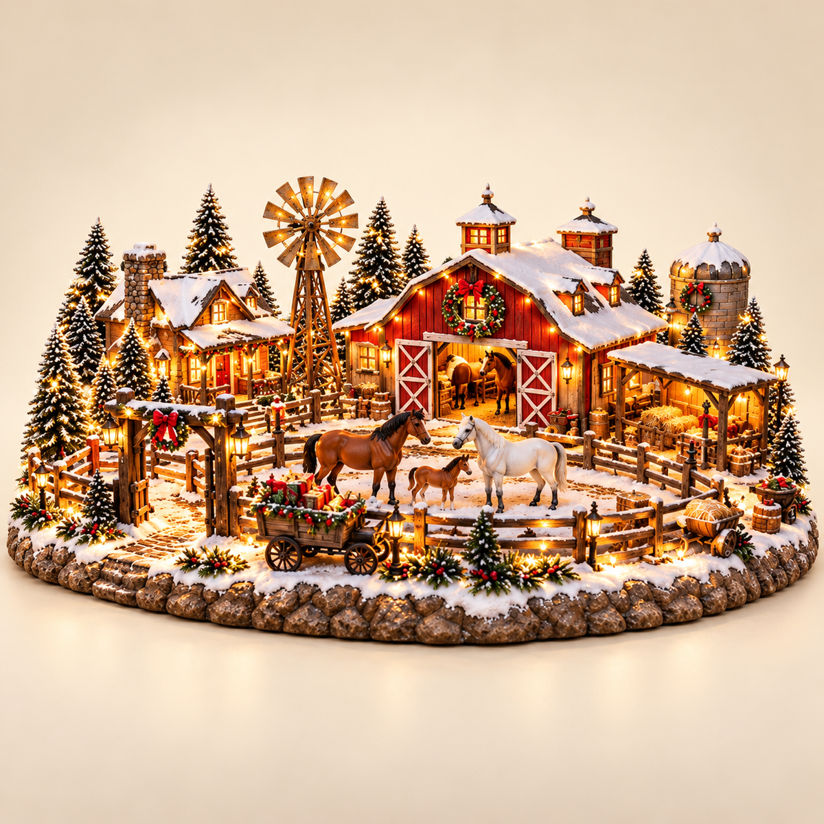 🎁🐴 Christmas Horse Stable Village – Lighted Equestrian Holiday Scene 🎄✨