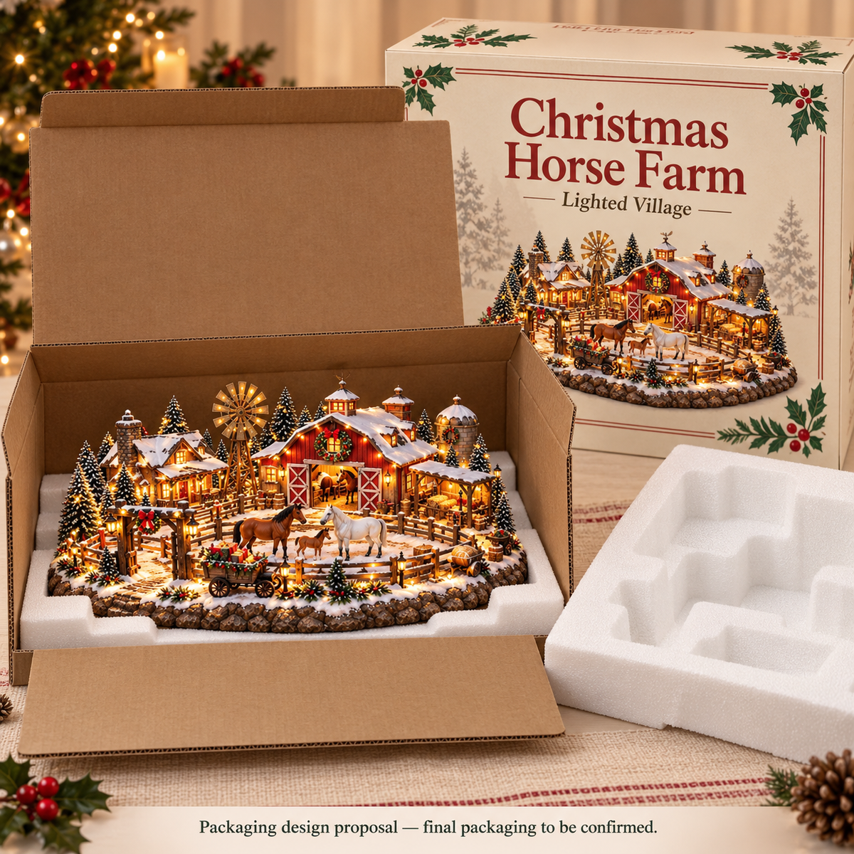 🎁🐴 Christmas Horse Stable Village – Lighted Equestrian Holiday Scene 🎄✨