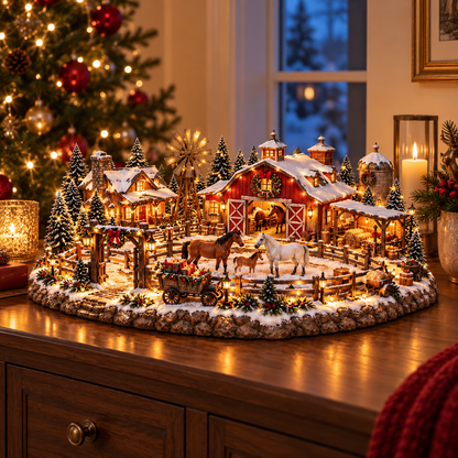 🎁🐴 Christmas Horse Stable Village – Lighted Equestrian Holiday Scene 🎄✨