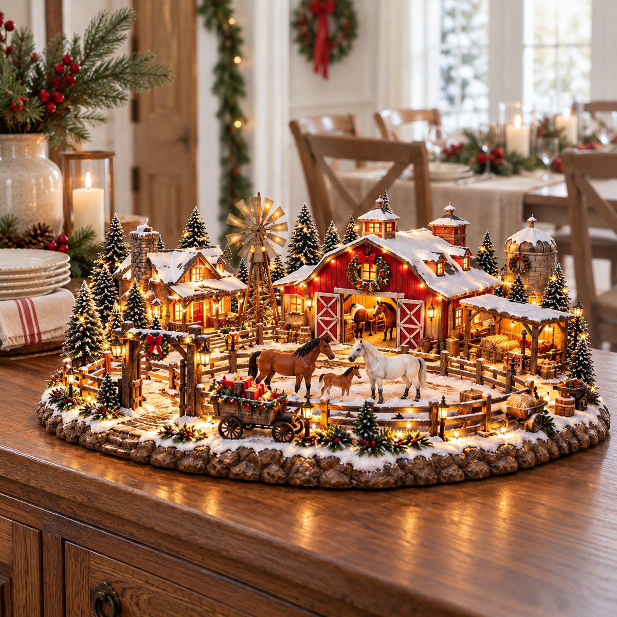 🎁🐴 Christmas Horse Stable Village – Lighted Equestrian Holiday Scene 🎄✨