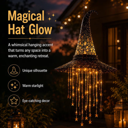 🔥LAST DAY 50% OFF-🪄Lighted Witch Hat Hanging Chime, Halloween Hanging Witch Hats with Lights