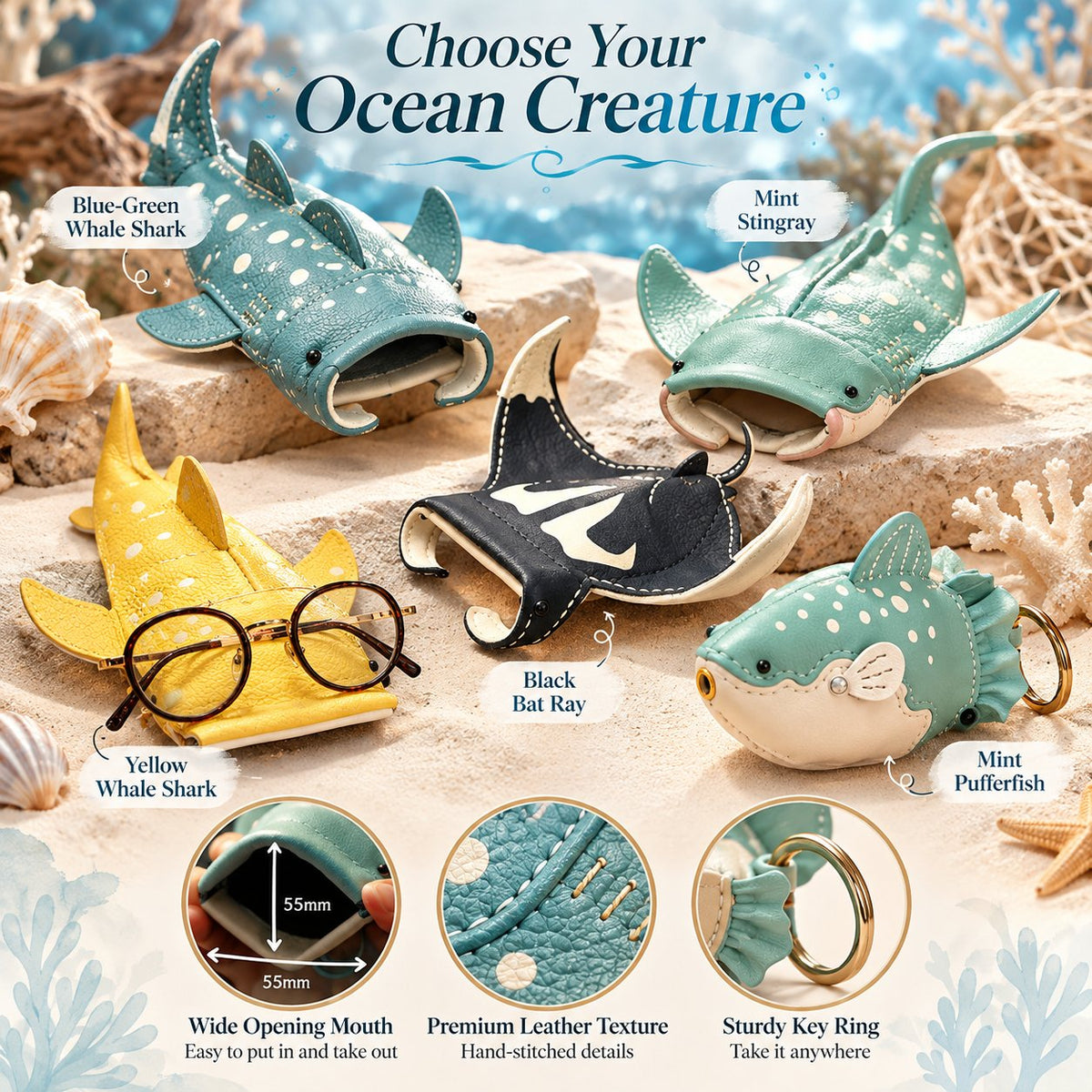 ✂️ Premium Leather Whale Shark Coin Purse | Hand-Stitched Ocean Key Holder