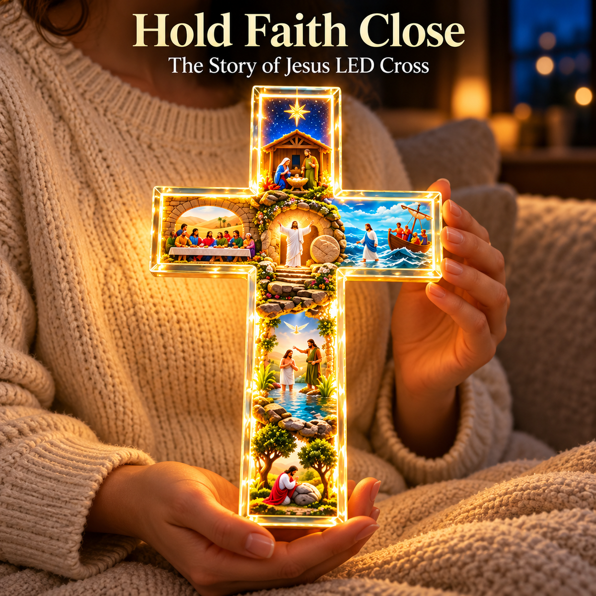 🙏✝️ The Story of Jesus Illuminated Cross ✨ 6 Biblical Scenes & Meaningful Christian Gift