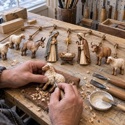🎄 Handcrafted Wooden Nativity Garland – Bring the Christmas Story Home ✨