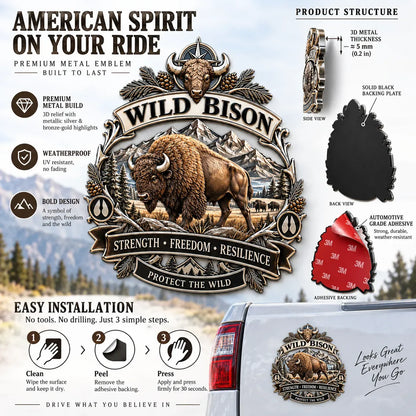 🦬Wild Bison 3D Metal Car Emblem – Strength · Freedom · Resilience