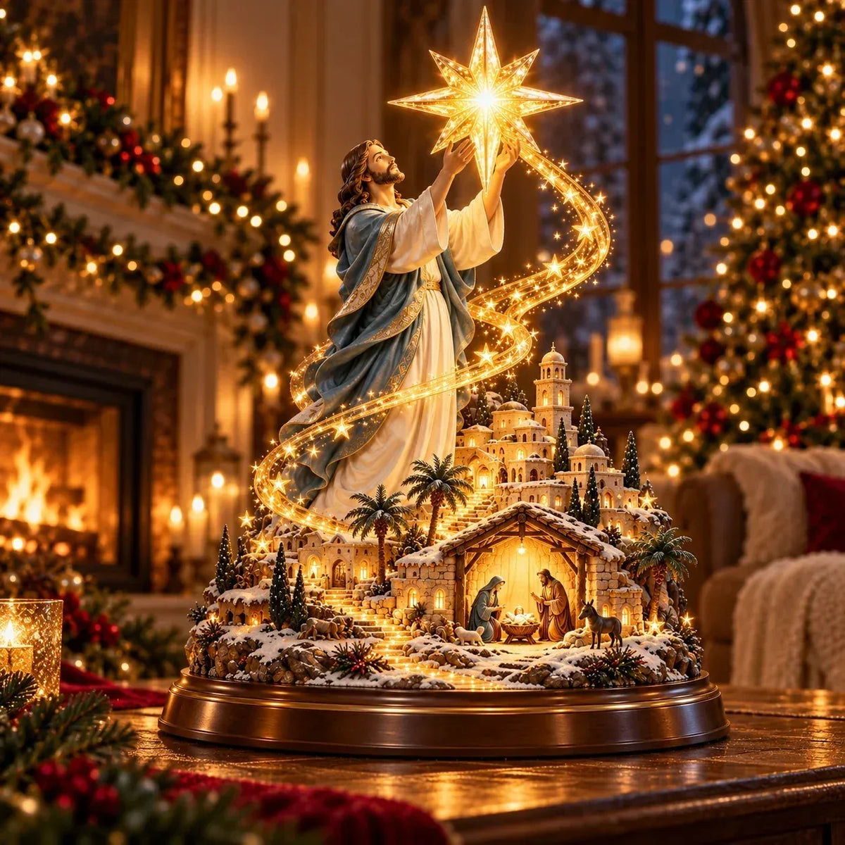 ⭐✨ Bethlehem Star of Hope™ – Jesus Holding the Guiding Star Illuminated Christmas Nativity Scene（20*50cm）