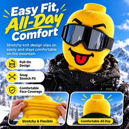 🏂Funny Yellow Block-Head Ski Mask – Full Face Winter Balaclava for Skiing & Snowboarding