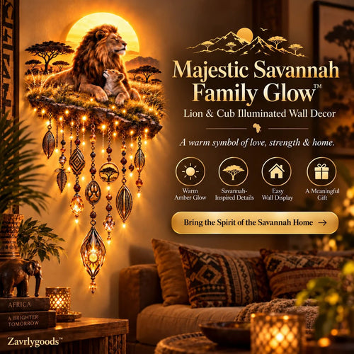 Majestic Savannah Family Glow™ – Lion & Cub Illuminated Wall Decor