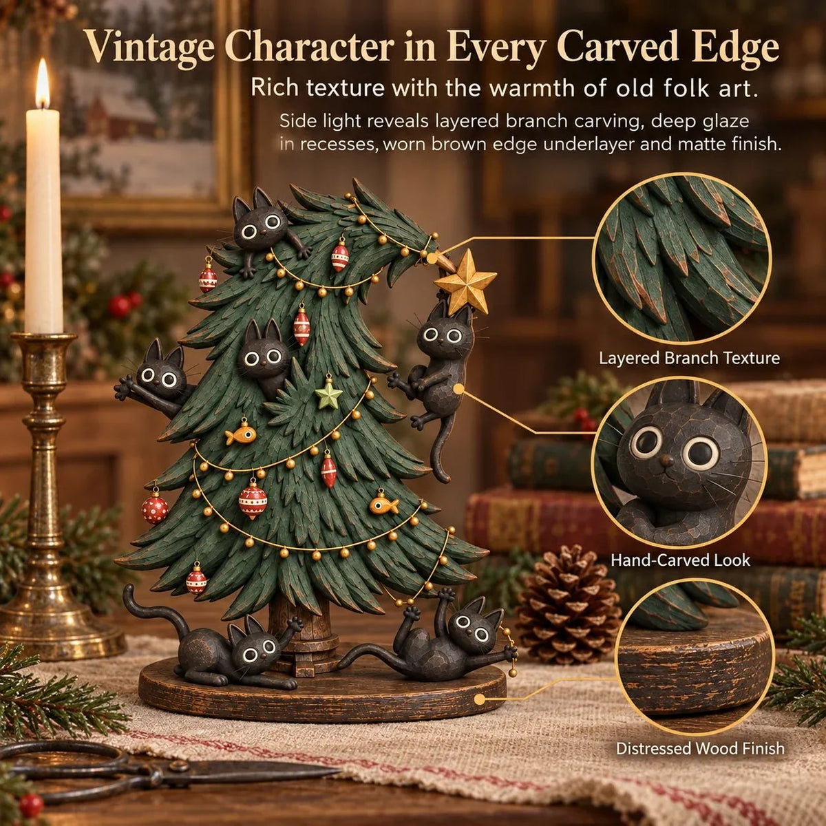 🎄🐱 Cute Black Cat Christmas Tree Decor