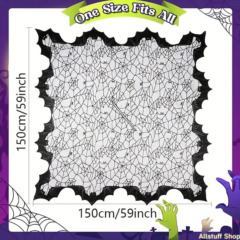 🕸️ Spider Web Bat Wing Halloween Cape – 150 × 150 cm Gothic Costume Shawl