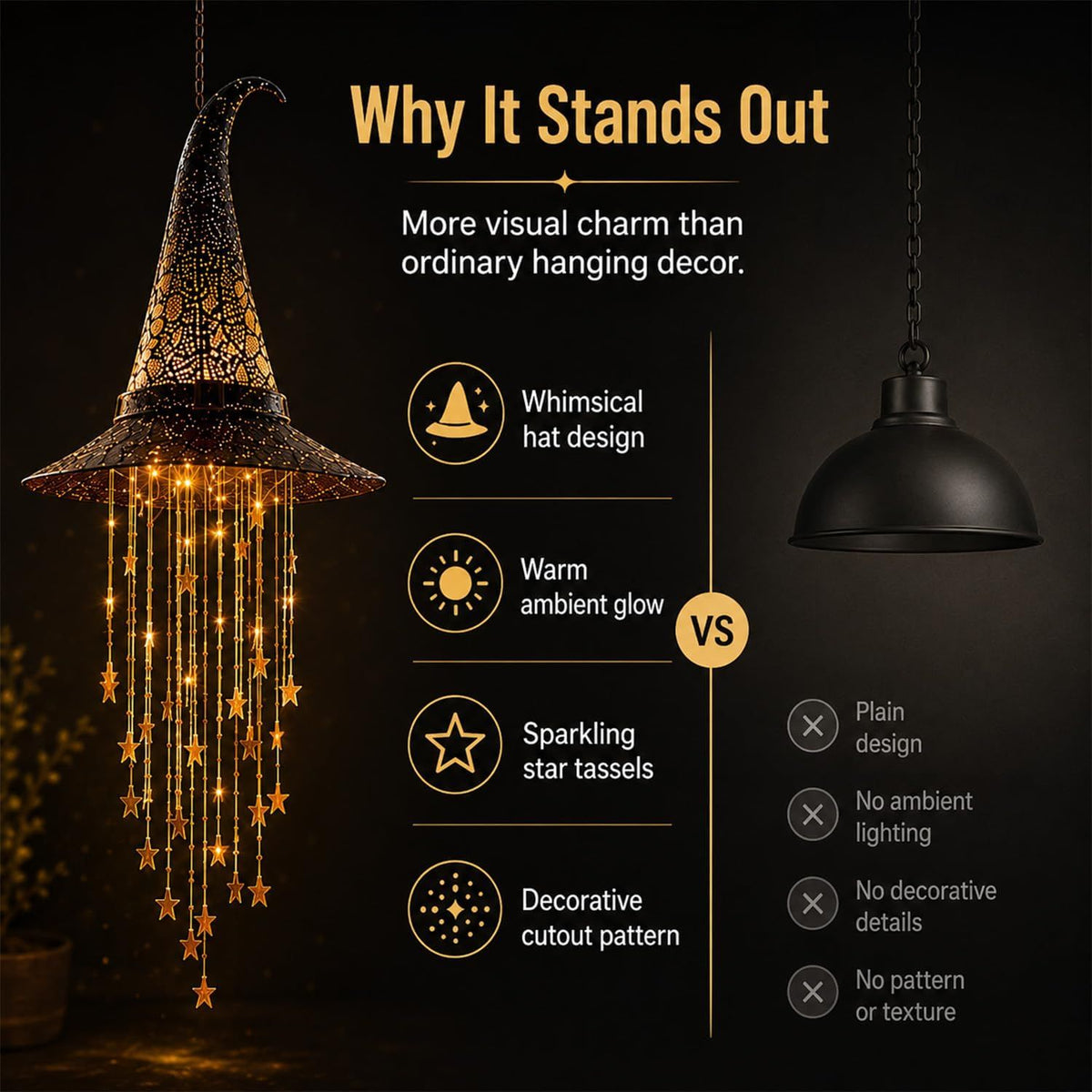 🔥LAST DAY 50% OFF-🪄Lighted Witch Hat Hanging Chime, Halloween Hanging Witch Hats with Lights